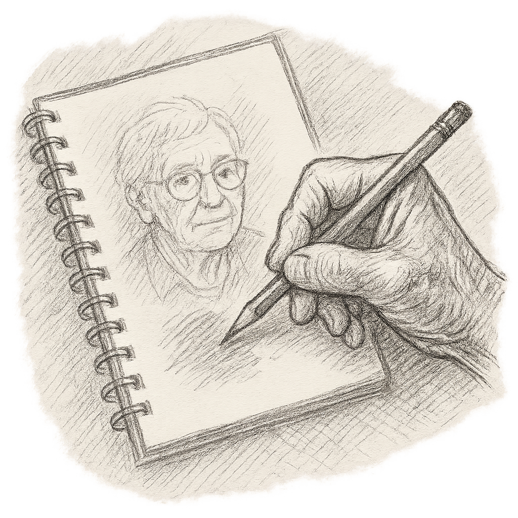 Sketch of hand drawing a face